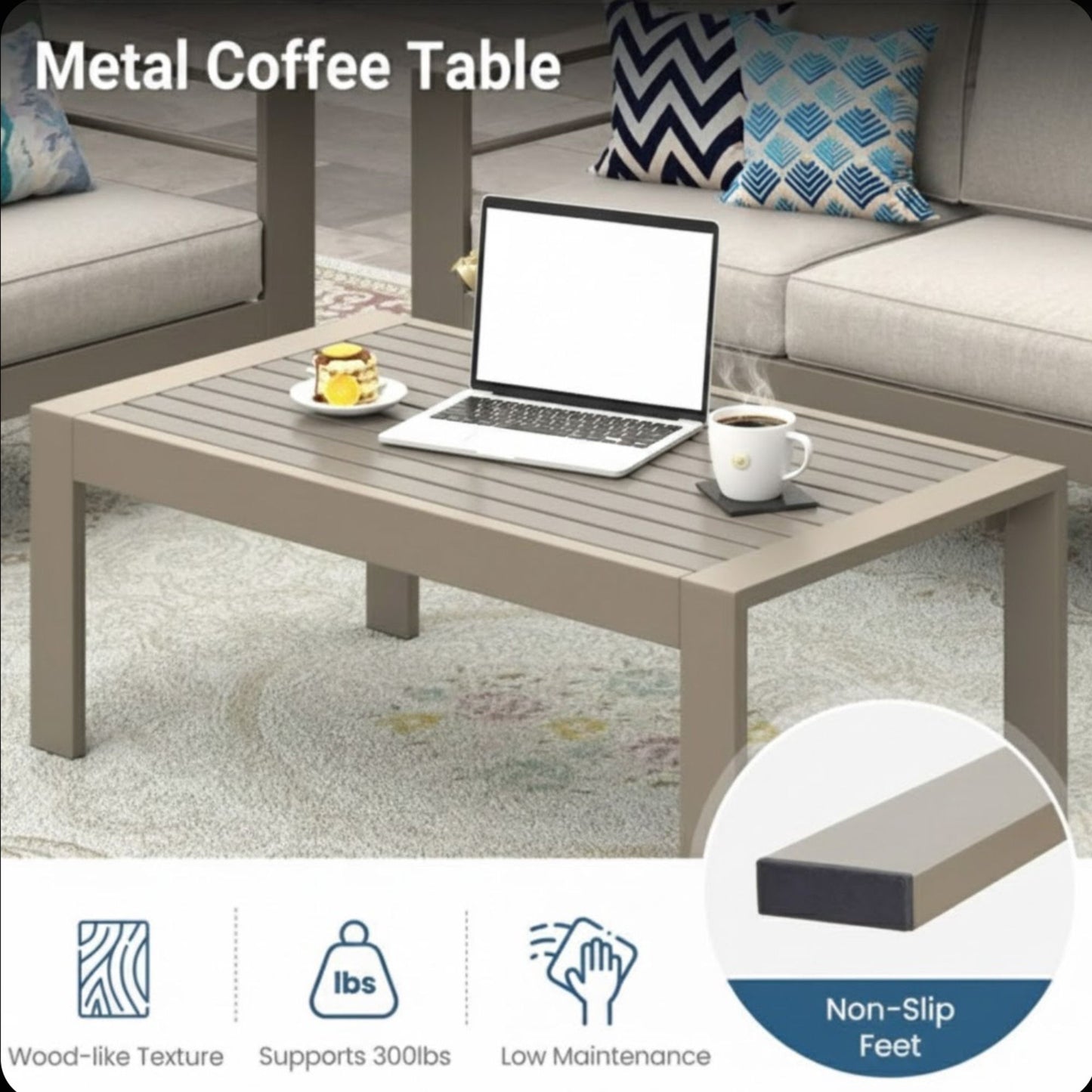 All-Weather Outdoor Coffee Table With Wood-Look Top