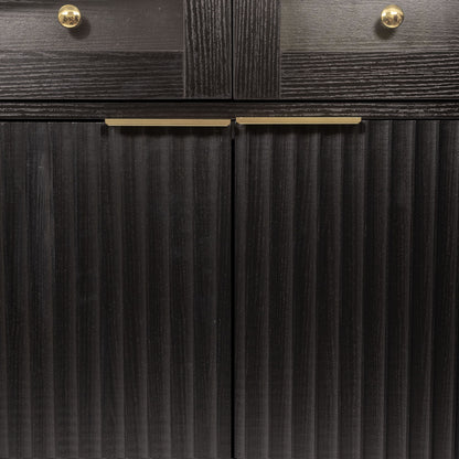 Fluted Tall Arched Pantry Cabinet With Adjustable Shelves, Glass Door & Hidden Drawer For Kitchen