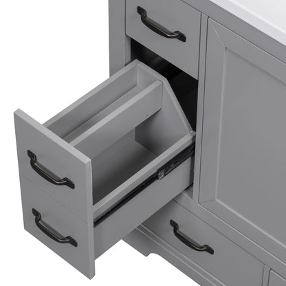 Modern Bathroom Vanity Base Only, 6 Drawer Storage With Adjustable Shelf