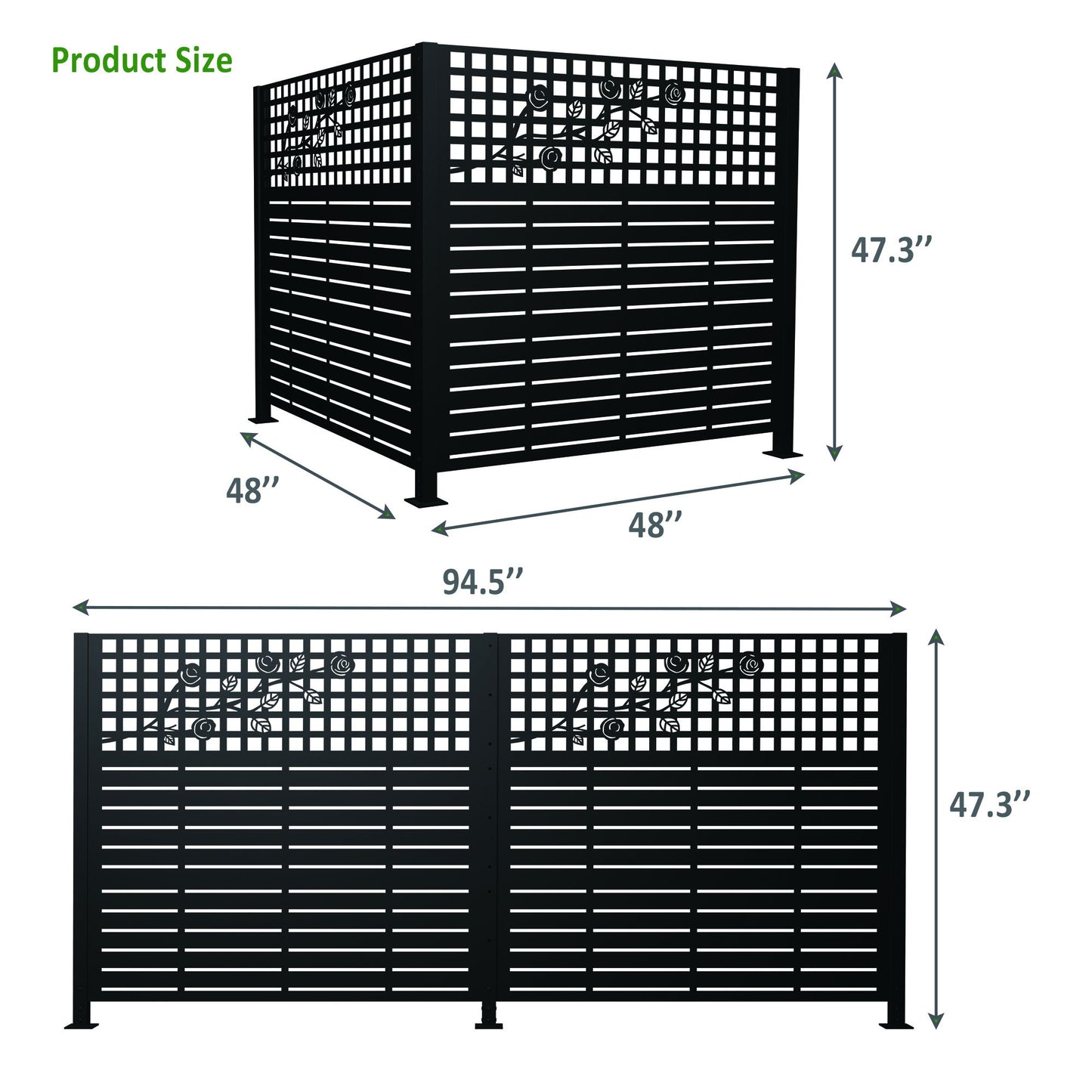 2 Panels Privacy Screen, Outdoor Privacy Panels, Trash Can Enclosure, Air Conditioner Fence - Black