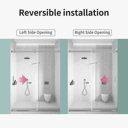 Frameless Single Sliding Soft Close Shower Doors, 3 / 8" Tempered Glass Reversible Installatio