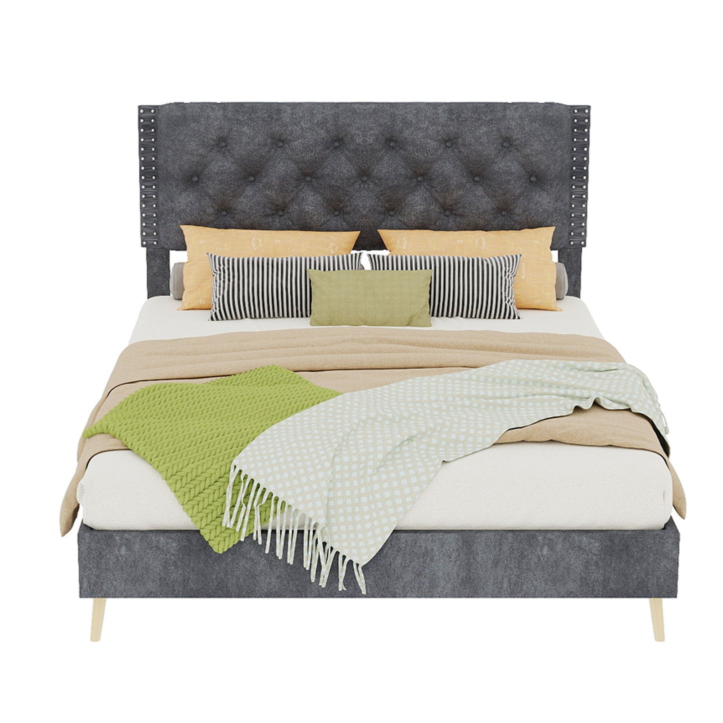 Upholstered Bed With Tufted Headboard