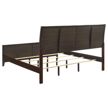 Eastern King Panel Bed With Upholstered Headboard And Footboard - Cappuccino