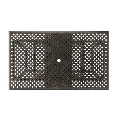 Outdoor Expandable Dining Table With Umbrella Holder, Lattice Pattern And Curved Legs - Black