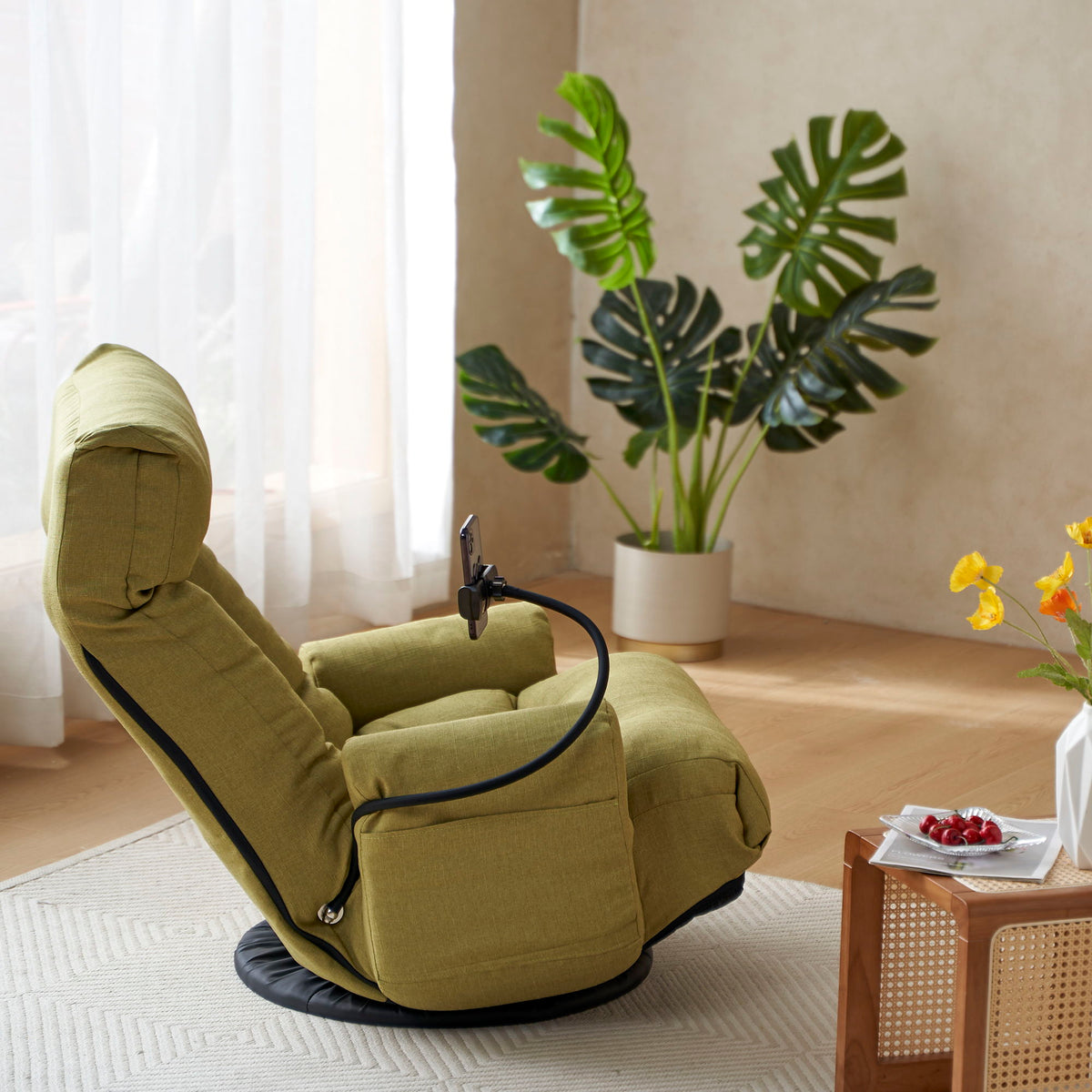 Adjustable Swivel Lounge Chair With 360 Degree Rotating Seat And Headrest Support