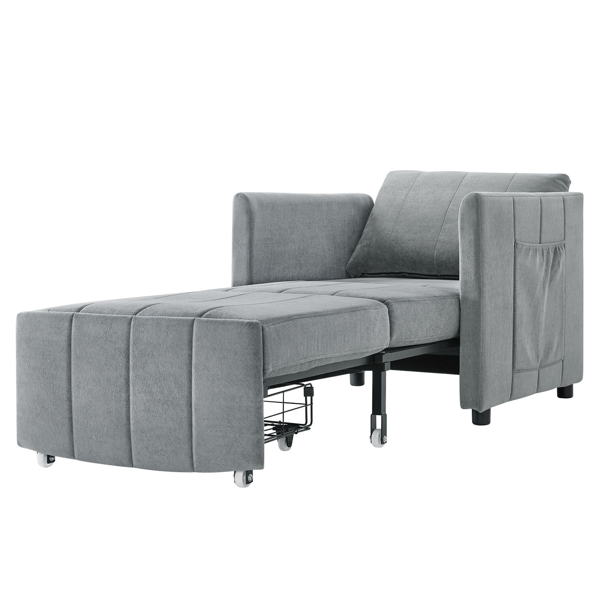 Upholstered Convertible Sleeper Sofa With 5 Position Backrest, Side Pockets, Storage