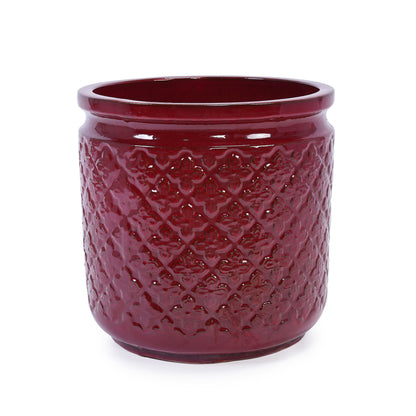 3 Pieces Ceramic Flowerpot, Planter For Patio & Garden Or Windowsills - Bean Paste Red