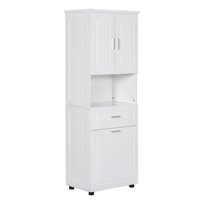 Tall Bathroom Cabinet With Tilt-Out Laundry Basket And Upper Storage