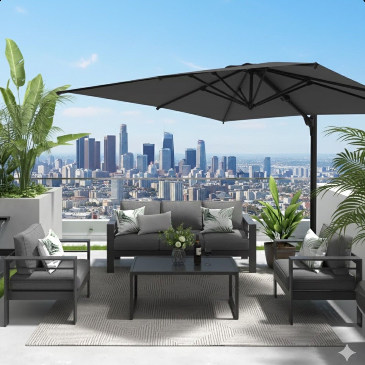 Round Cantilever Patio Umbrella With 360 Rotation & Infinite Tilt Adjustment