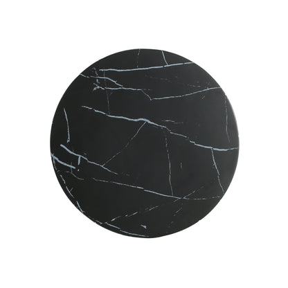 Outdoor Lightweight Concrete BMarble Effect Side Table, Living Room End Table - Black / Marble