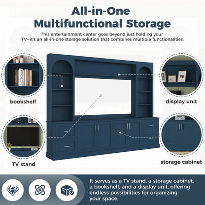 Arched Entertainment Center Wall Unit With Drawers, TV Stand