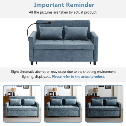 Pull-Out Sleeper Sofa With Reversible Backrest Cushion, Side Pockets, 2 USB Ports And A Phone Holder For Living Room