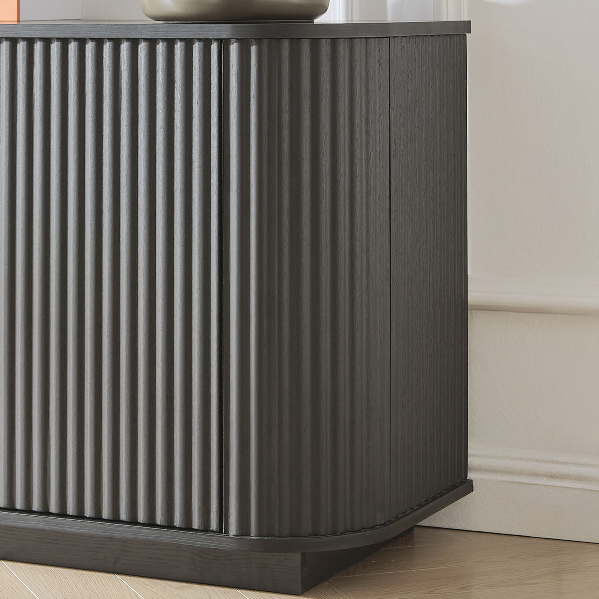 Modern 64" Wavy TV Cabinet With LED Lights - Black