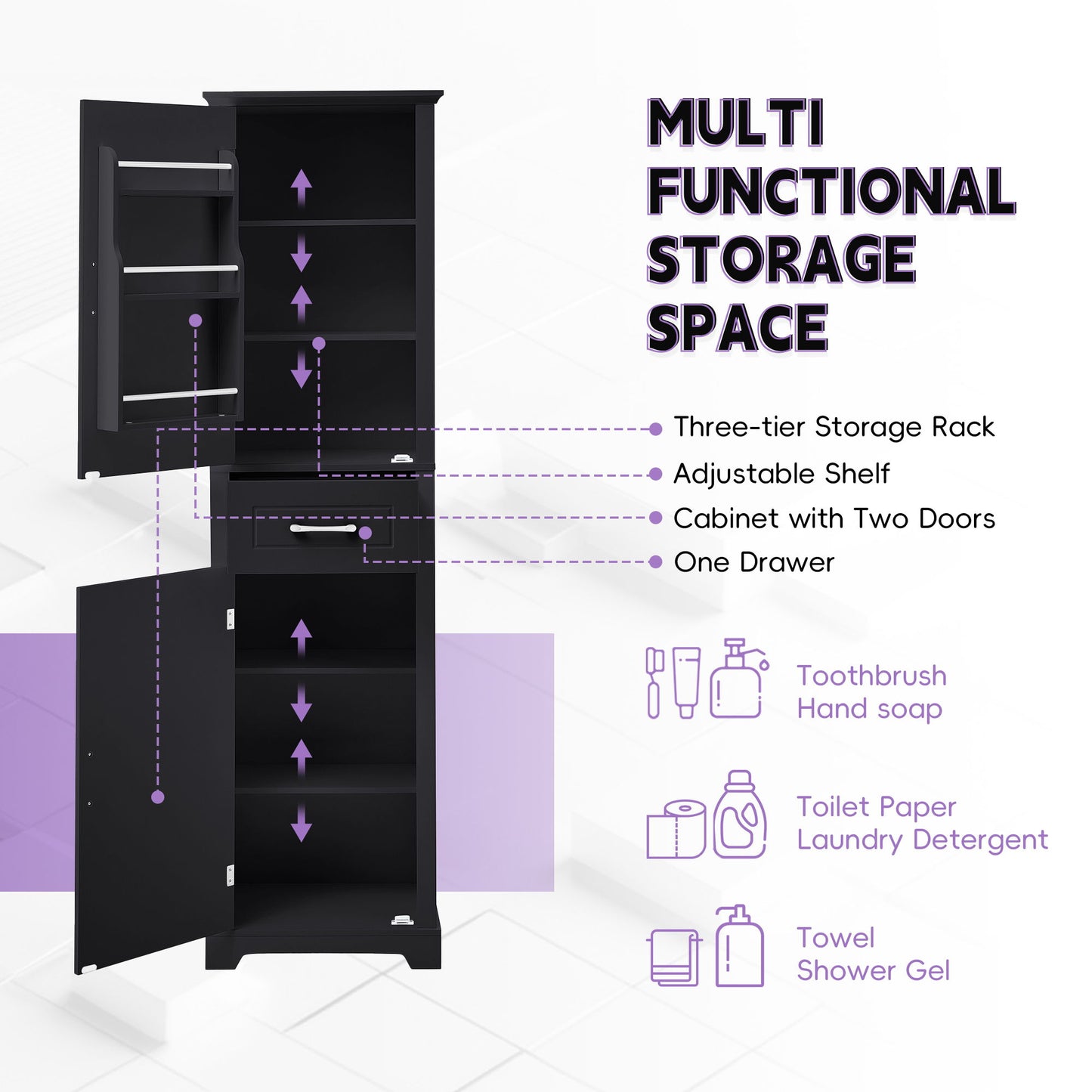 Tall Freestanding Bathroom Storage Cabinet With 2 Doors And Adjustable Shelves