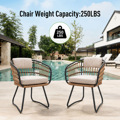 Patio All Weather Armchairs With Cushions (Set of 2) - Beige