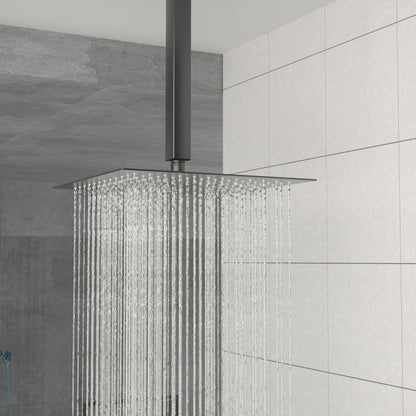 Dual Shower Head 10" Ceiling Mount Square Shower System With Rough In Valve - Matte Black