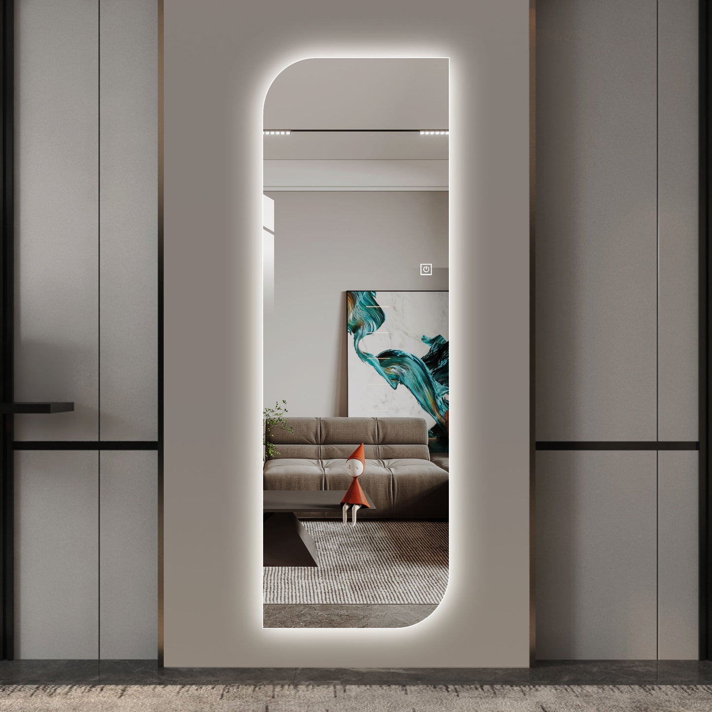 Irregular Shape LED Full Length Wall Mirror With 3 Color Dimmable Lighting - Silver