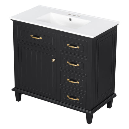 Modern Bathroom Vanity With Sink Top, Flip Drawers, Adjustable Shelf