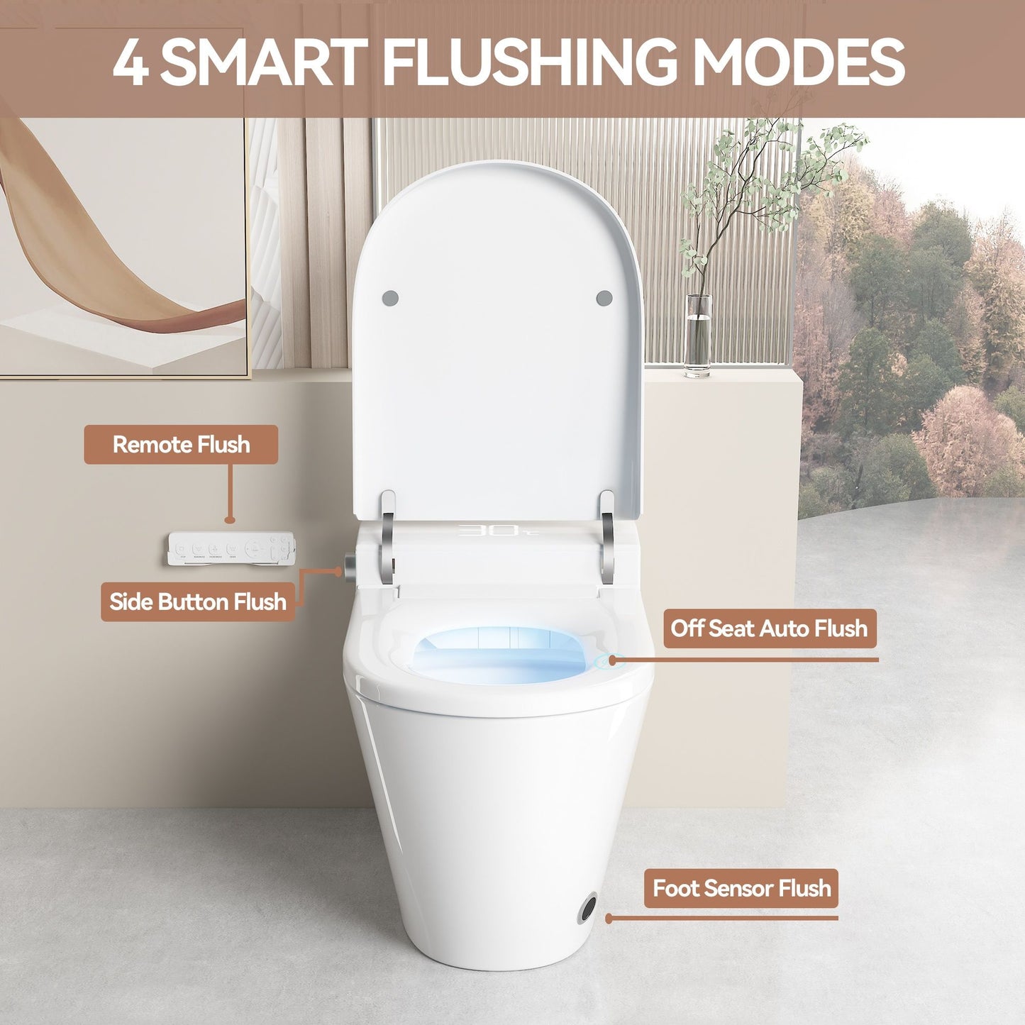 Smart Bidet Toilet With Auto Open / Close Seat, Warm Water Wash, Heated Seat, And Wireless Remote Control