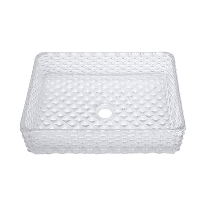 Rectangle Vessel Sink With Diamond Texture With Pop Up Drain (No Faucet) - White
