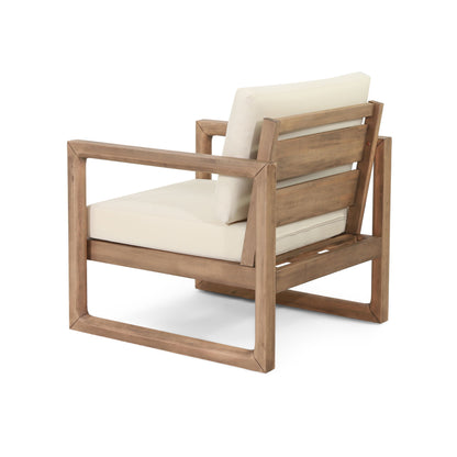 4 Pieces Acacia Wood Patio Furniture Set, Outdoor Furniture With Coffee Table, Patio Conversation Set Deep Seating With Soft Cushion, Porch Chairs For Backyard Porch Balcony - Brown Wash / Beige