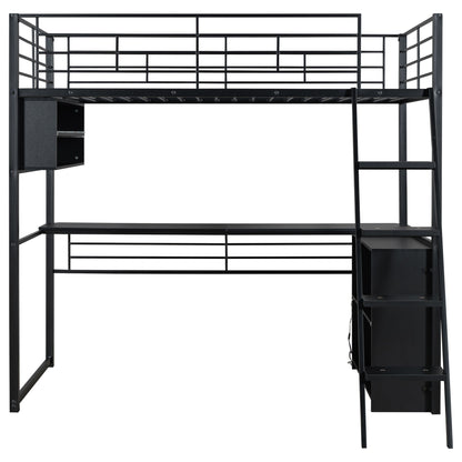 Loft Bed With LED Desk And 4 Storage Shelves