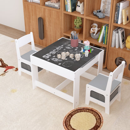 Kids Table And Chair Set, 3 In 1 Activity Table With Storage Drawer For Toddlers Drawing, Reading, Crafts, 2 In 1 Detachable Top - White