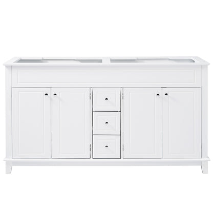 Bathroom Vanity Cabinet Only, 3 Drawers & 4 Doors & Double Layer Shelves - White