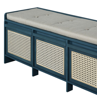 Entryway Shoe Bench With Drawers & Button Tufted Cushion