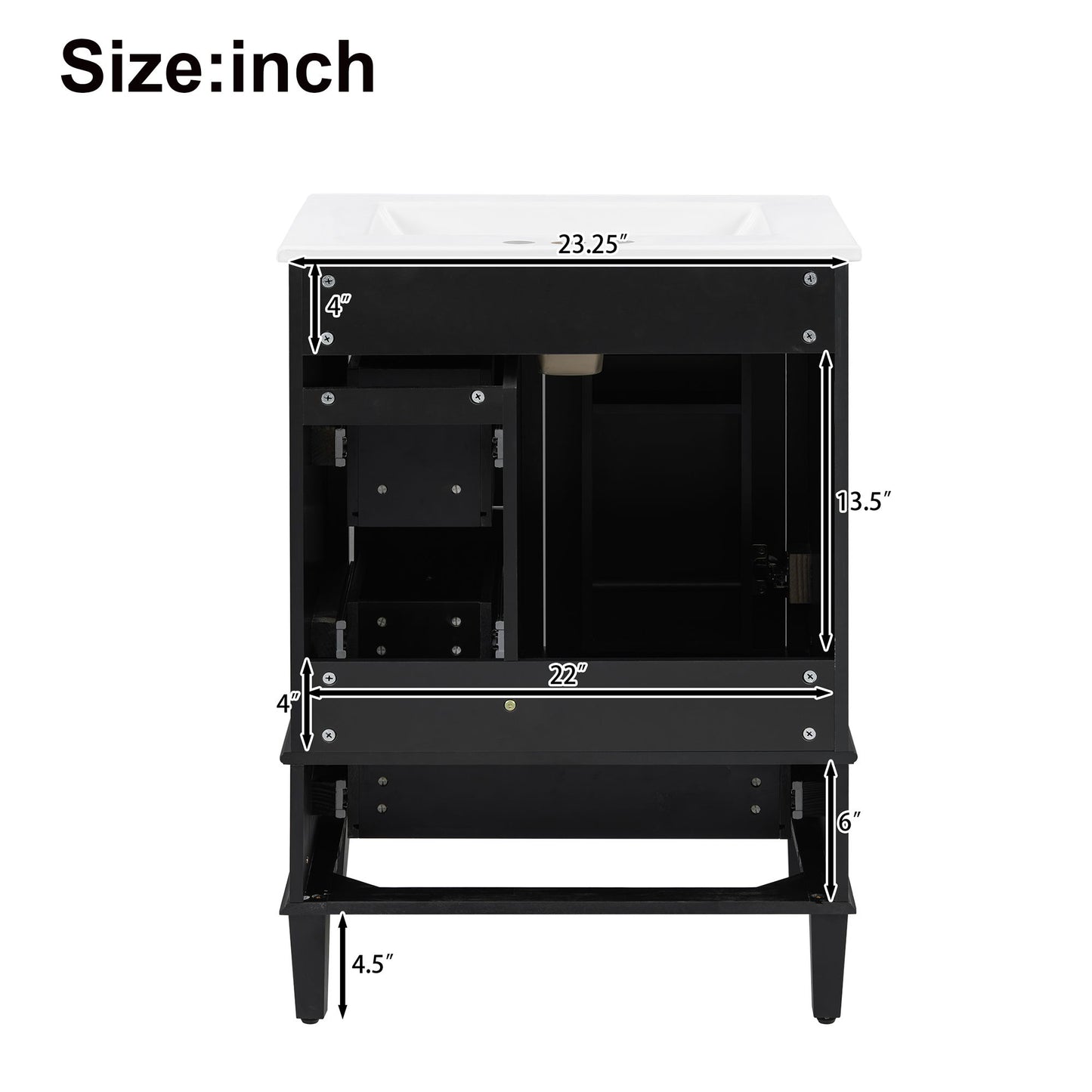 Bathroom Vanity With Integrated Basin, Soft Close Drawers, Door Mounted Double Layer Shelf