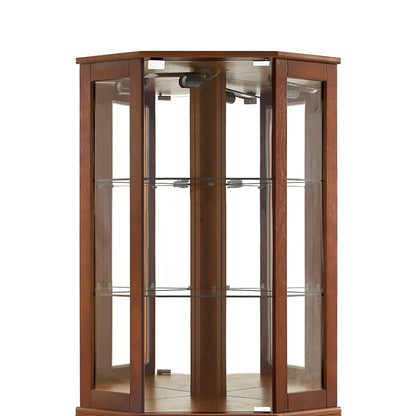 6 Shelf Corner Curio Display Cabinet With Lights, Mirrors And Adjustable Shelves (E26 Light Bulb Not Included)