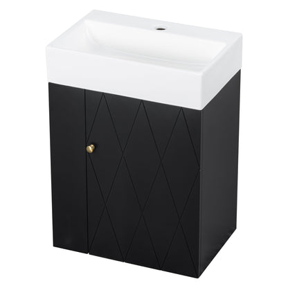 Modern Bathroom Vanity With Sink, Diamond Pattern Doors