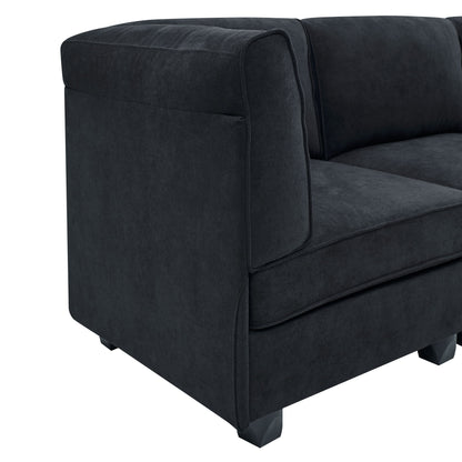 Upholstered Modular Sectional, Customizable Layout, Removable Cushions - Black