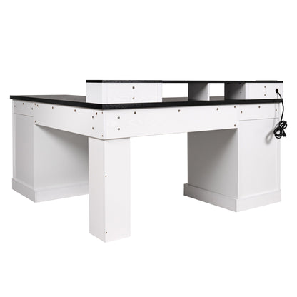 Fluted L-Shaped Desk With Charging Station & Storage Cabinet