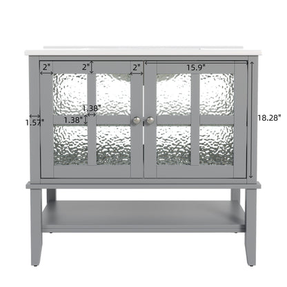Bathroom Vanity With Ceramic Sink, Adjustable & Open Shelf