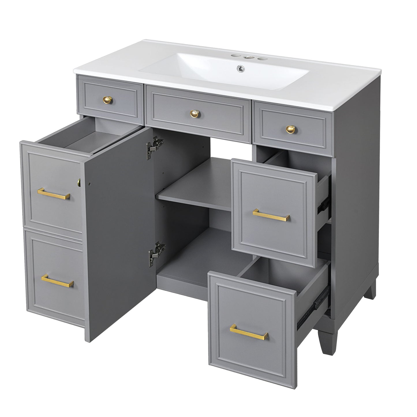 Bathroom Vanity With Ceramic Sink, Soft Close Doors, Adjustable Shelves