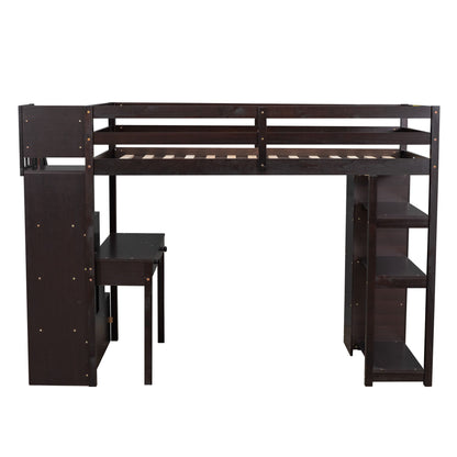 Loft Bed With Storage Drawers, Desk And Stairs With Shelves