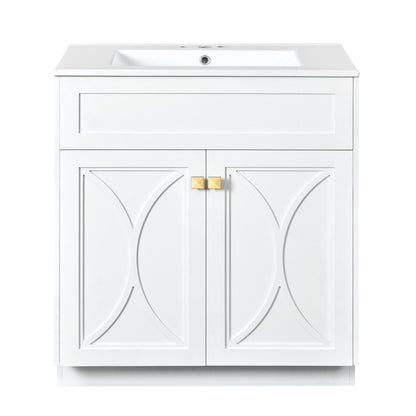 Bathroom Vanity With Sink, Freestanding Storage Cabinet With Handles, Soft Closing Doors