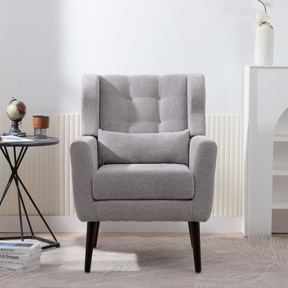 Modern Accent Chair, Arm Chairs For Living Room, Upholstered Mordern Armchair, Comfy Soft Padded Lounge Chair In Small Space, Bedroom, With Pillow, Solid Wood Leg