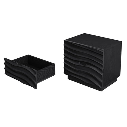 Nightstands, Bedside Table With 2 Drawers (Set of 2) - Black