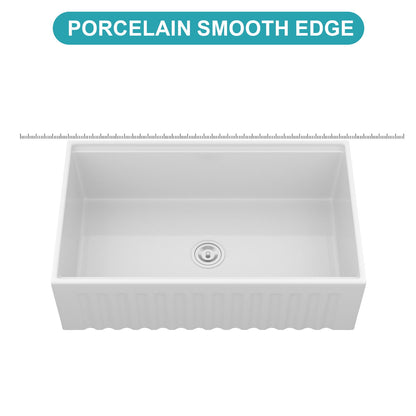 Porcelain Ceramic Farmhouse Sink Workstation With Reversible Apron Design - Single Bowl