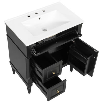 Modern Bathroom Vanity With Sink, Freestanding Cabinet With Flip Drawer & Adjustable Shelf
