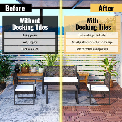 Interlocking Deck Tiles Striped Pattern, Waterproof Anti Mildew Brown