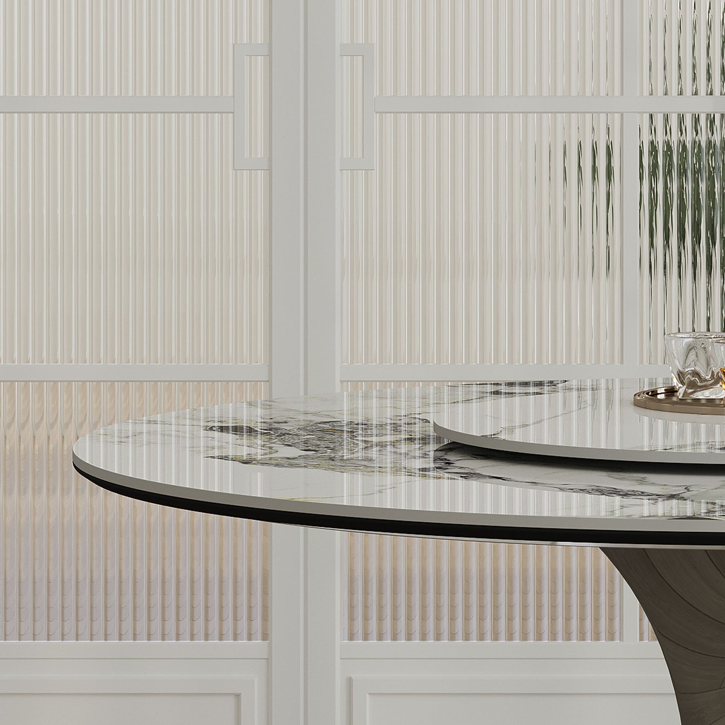 Round Dining Table With 6 Chairs Set - Silver
