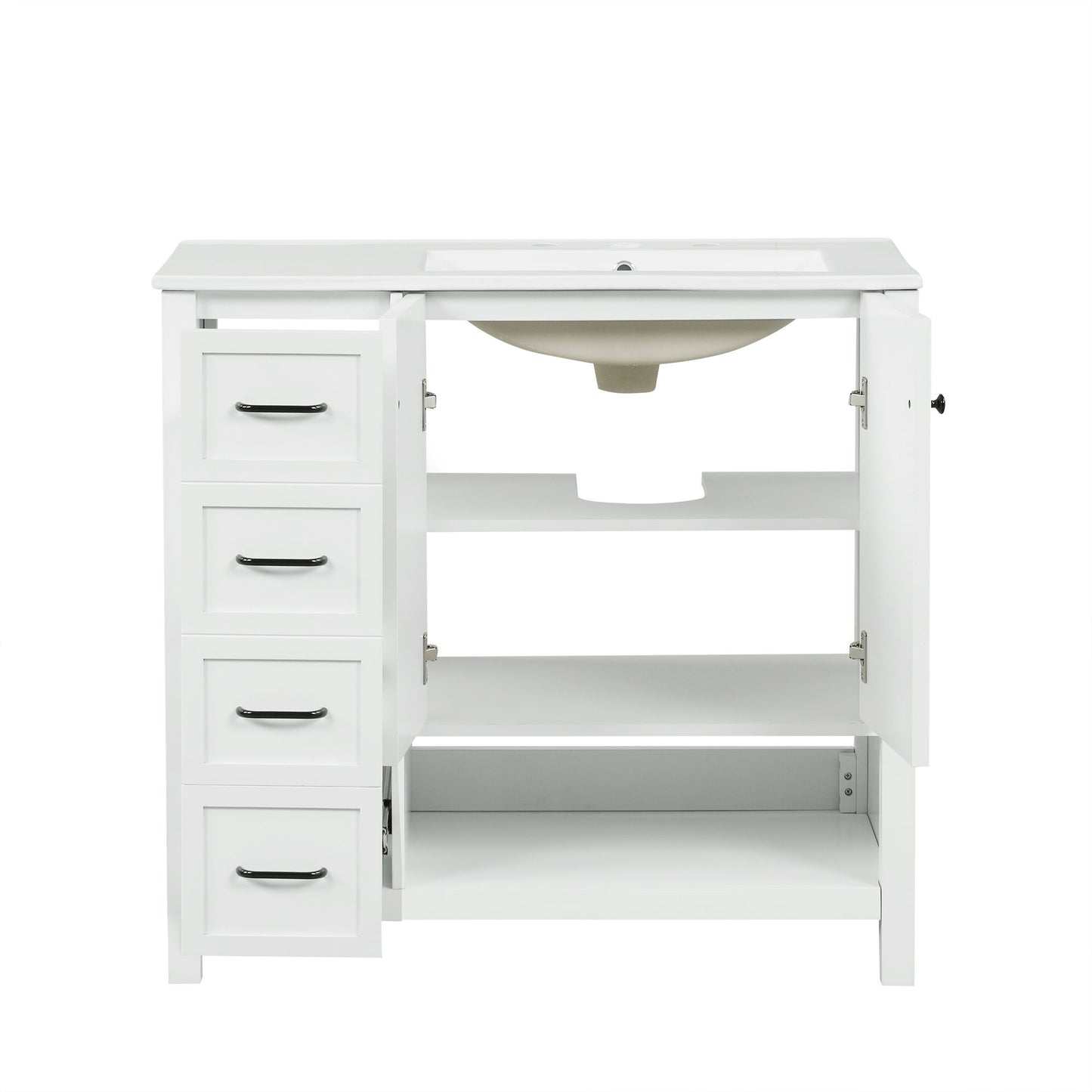 Bathroom Vanity With Sink Top, Bathroom Vanity Cabinet With 2 Doors And 2 Drawers, Open Shelf