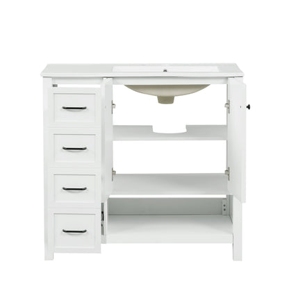 Bathroom Vanity With Sink Top, Bathroom Vanity Cabinet With 2 Doors And 2 Drawers, Open Shelf