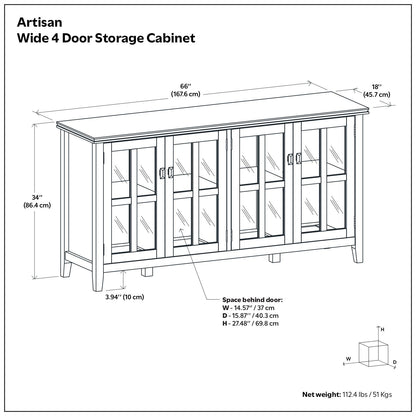 Artisan - Handcrafted Wide 4 Door Storage Cabinet