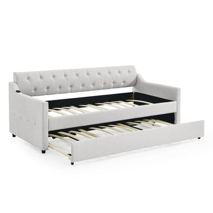 Size Upholstered Daybed With Trundle And USB Charging Armrest