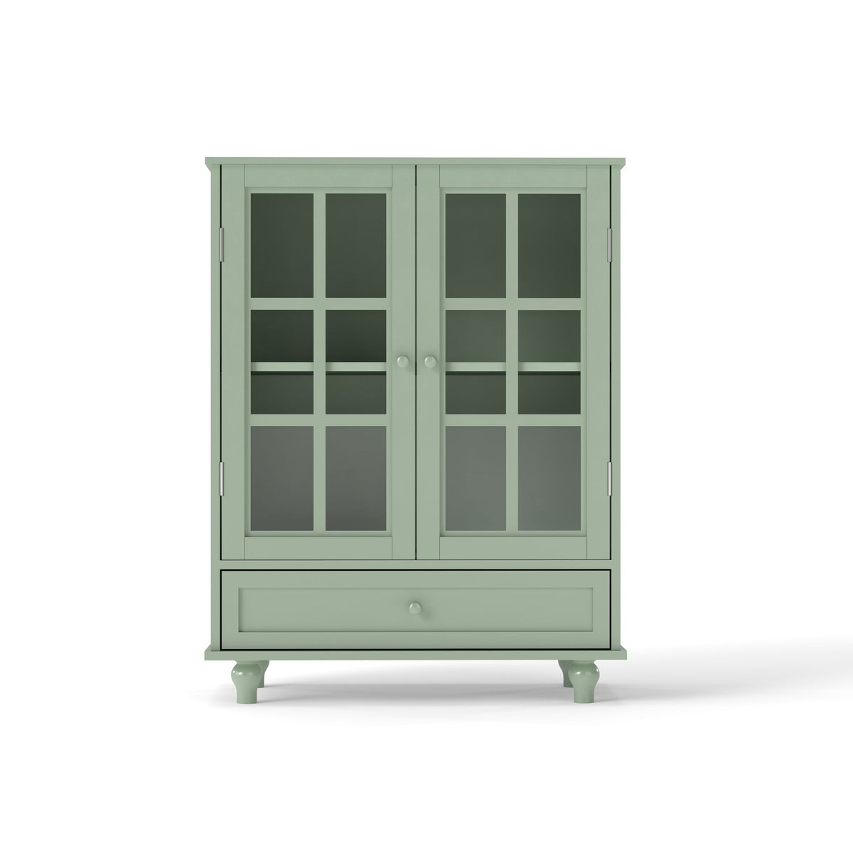 Minimalist Buffet Cabinet With Double Glass Doors And Drawer