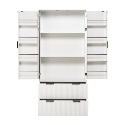 Fluted Kitchen Pantry Cabinet With 2 Large Drawers & 8 Door Spice Rack
